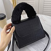 Unieke Tas Winter Vierkante Bag Pluche Handtas & Elegante Schoudertas Messenger Bag Breedte 20Cm Hoogte 16cm: Black