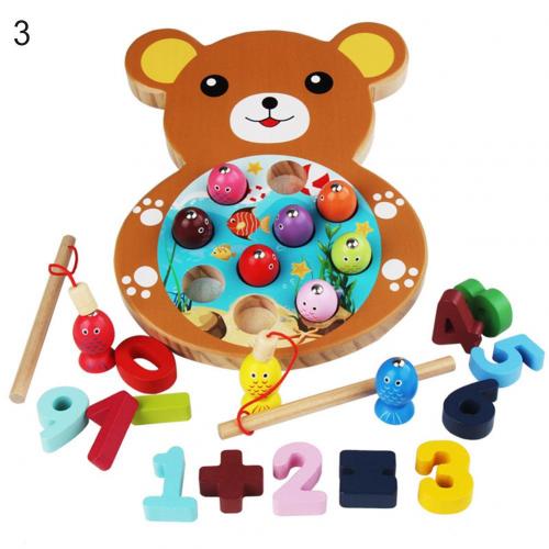 Kids Wooden Three-Dimensional Animal Digital Cognitive Fishing Board: 3