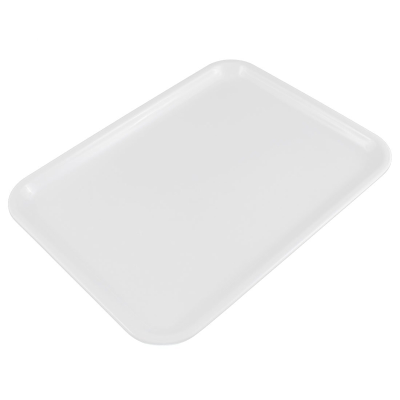 ! 10 inch long rectangle shape serving tray made of plastic: white
