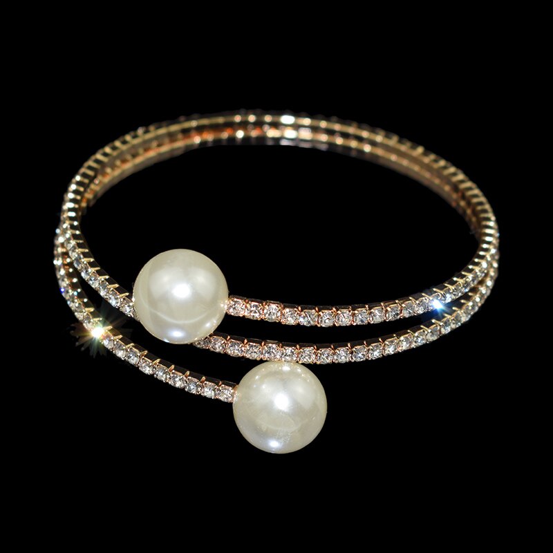 YLIOYE-ensembles de mariée avec perles simulées, collier, collier, collier, collier, bijoux pour femmes, fête de mariage: 2 rows bracelets gol