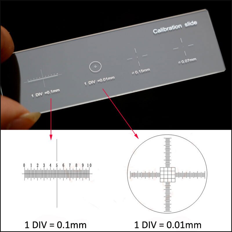 926 0.01Mm Microscope Slides Reticle Calibration Slide Ruler Cross Multifunctional Microscope Calibrating Ruler Stage Micrometer