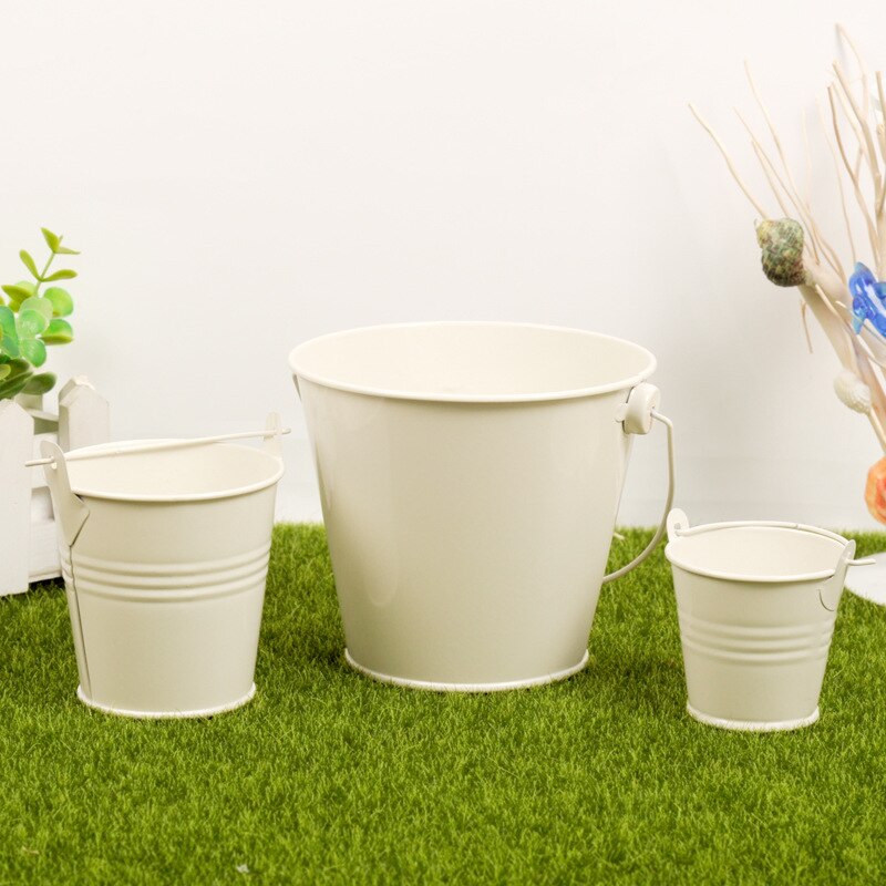 3PCS Small Metal Buckets Tinplate Mini Bucket Flower Pots Home Decoration Iron Planters Wedding Party Planters Flower Pot Decor: 3PCS Milky white