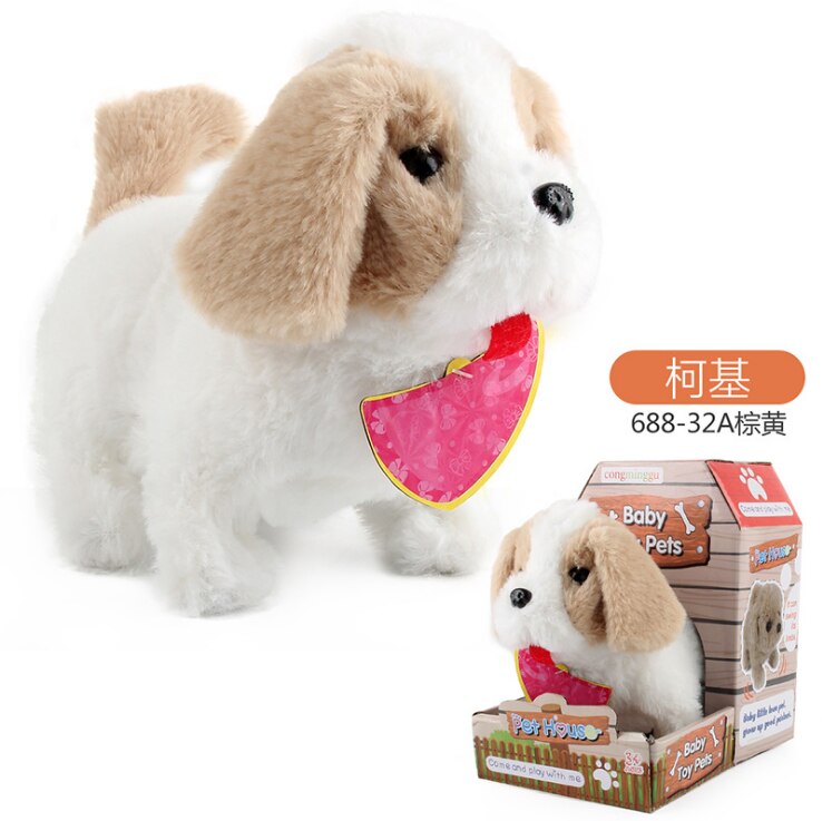 Simulation électrique pour enfants chien petit lapin blanc en peluche Teddy appellera marche chiot intelligent robot chien jouet: Kaki foncé