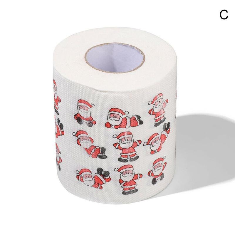 1 rouleau de papier toilette de noël rouleau papier impression père noël bain fournitures de noël décor de noël tissu Navidad noël papier toilette: C 1 roll