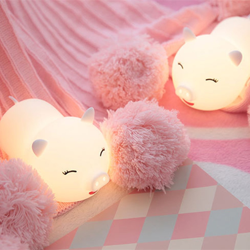 berühren Sensor Bunte Schwein LED Nachtlicht Karikatur Silikon Schreibtisch Tisch Lampe USB Schlafzimmer Nacht Lampe für freundlicher freundlicher Baby