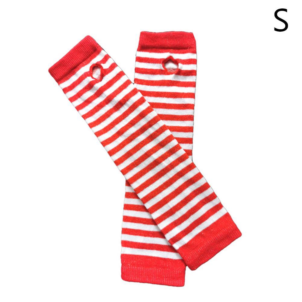 Mannen Lange Winter Handschoenen Arm Cover Classic Zwart Wit Gestreepte Katoen Pols Cover Arm Dames Handschoenen Mouw Gebreide Handschoenen vrouwen: red white