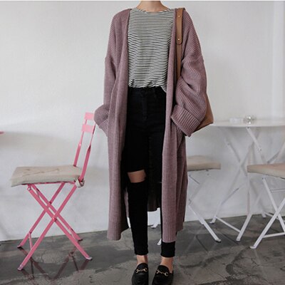 Dicloud lang cardigan kvinner harajuku løs strikket genser kvinner casual svart oversized jakke kåpe høst: S / 1