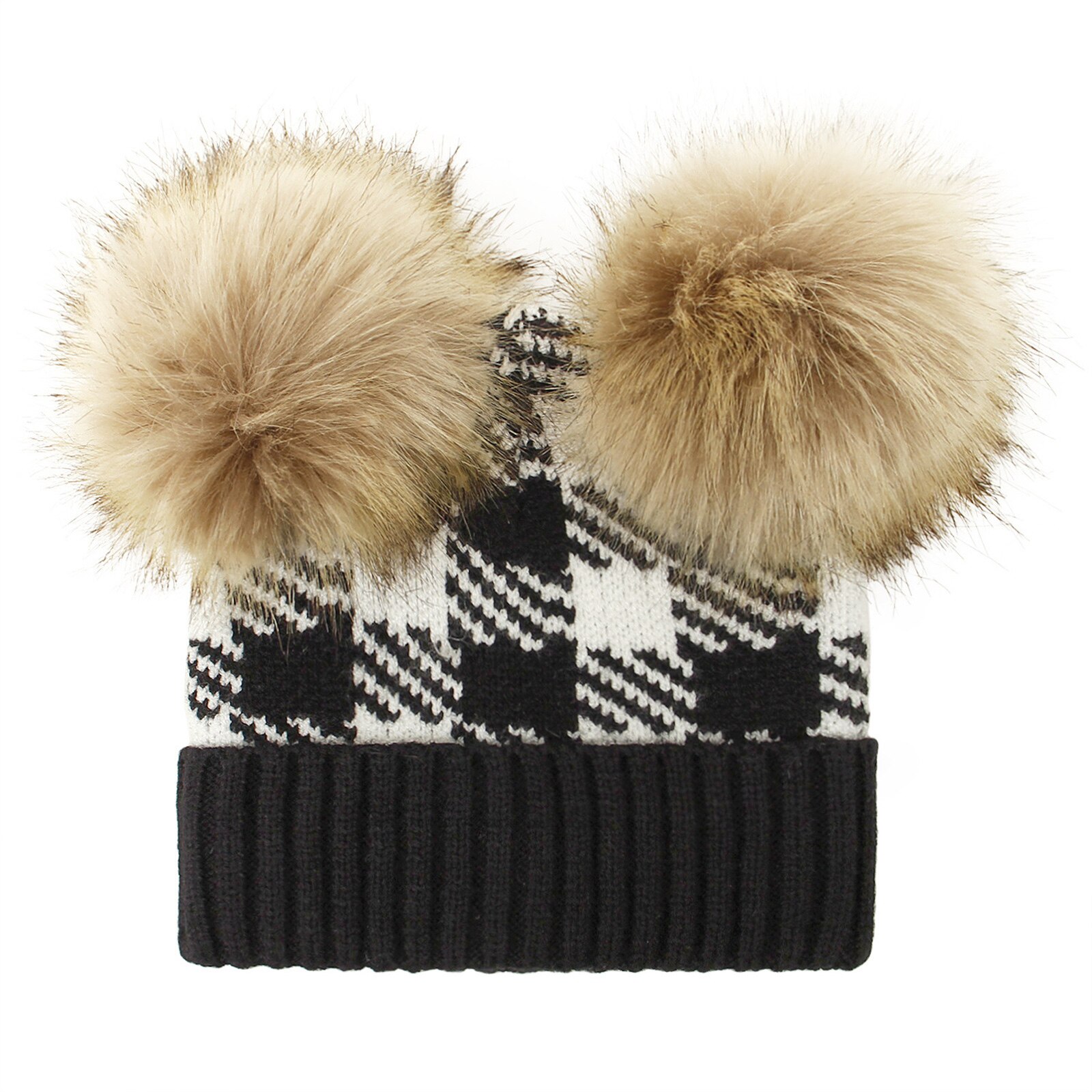 Baby Pet Met Decoratieve Pluche Ballen Plaid Gedrukt Patroon Warme Hoed Voor Winter/Herfst 0-2 Jaar: C