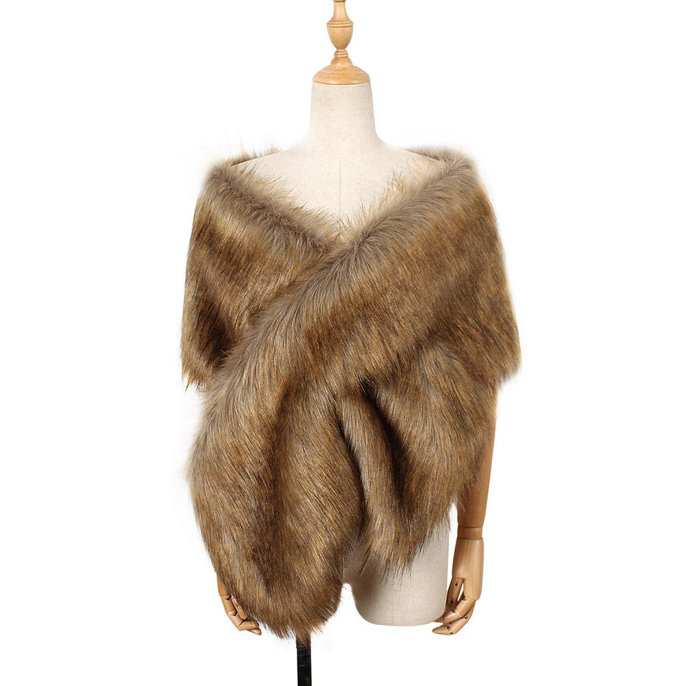 Vrouwen Deluxe Faux Fur Sjaal Vintage Schouder Wrap Stole Warme Sjaal Voor Avondjurk 1920 S Flapper Cover Up winter Cape: Raccoon