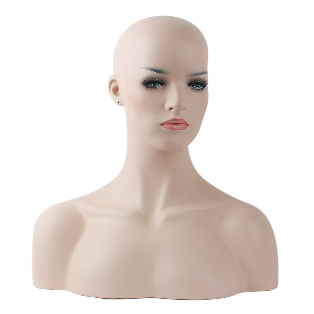 Realistic Female Fiberglass Mannequin Head Bust For Wig Jewelry And Hat Display