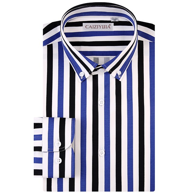 Men&#39;s Multi-Color Vertical Striped Long Sleeve Shirts Pocketless Button-down Standard-fit Casual Shirt: CZLX5026 / 38