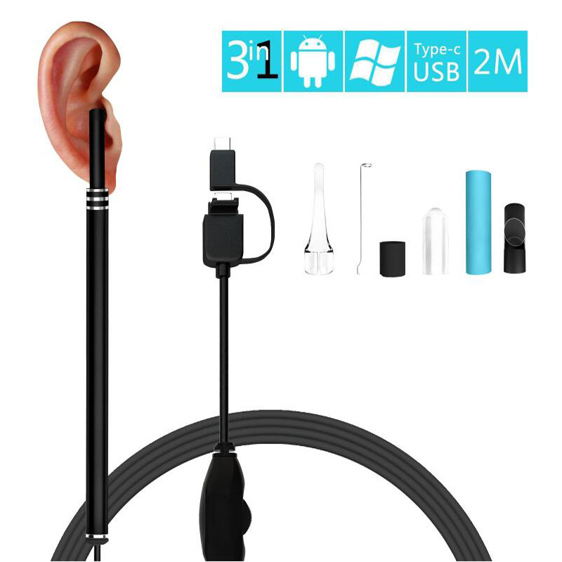 3 en 1 oreille cuillère Endoscope oreille nettoyage outil de Diagnostic 5.5mm câble souple USB Endoscope téléphone portable caméra pour Android soins de l'oreille: Default Title