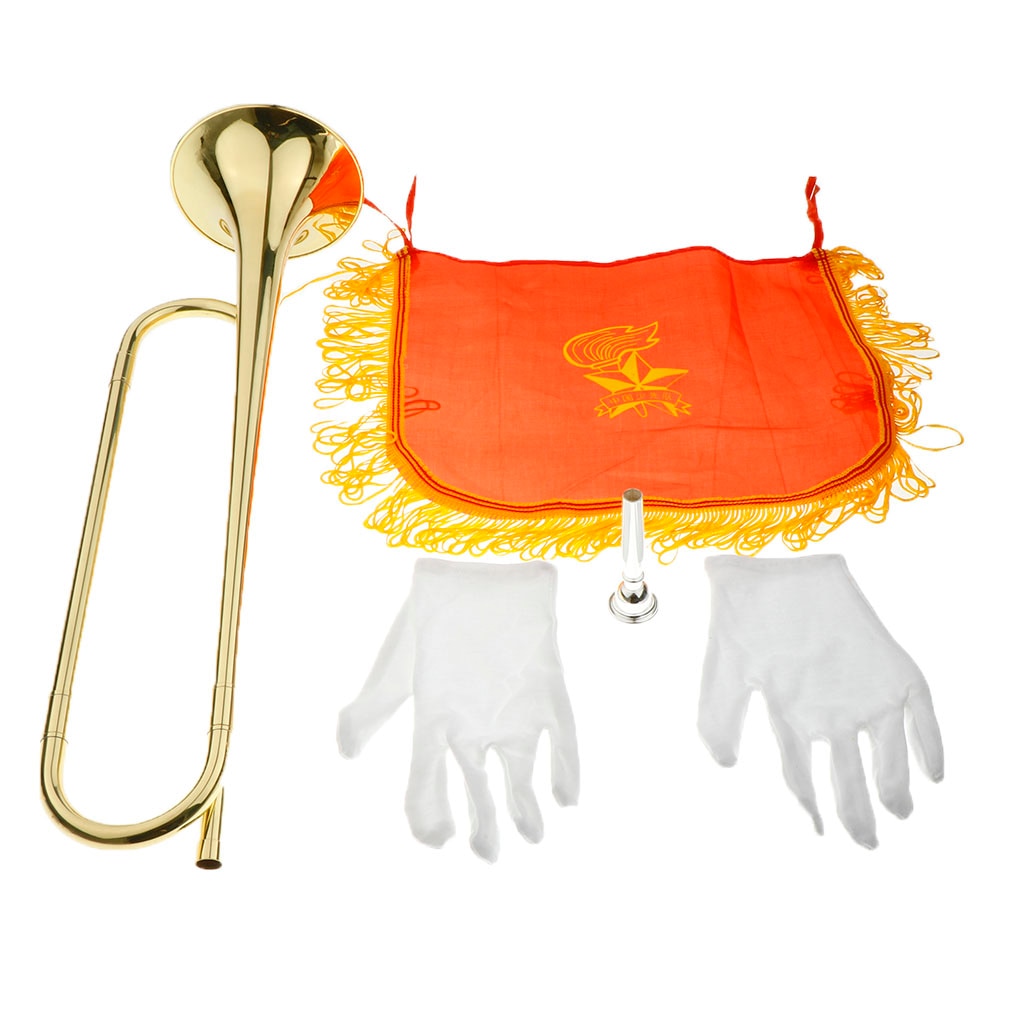 Marching Bugle Cavalry Trumpet with Silver-plated 7C Mouthpiece Gloves Set