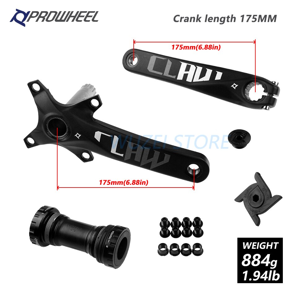 PROWHEEL 104BCD Mountain Bike Crankset Aluminum Alloy With Bottom 170mm 175mm MTB Bicycle Crank With axis 1x11Speed bike parts: Black 175 and axis