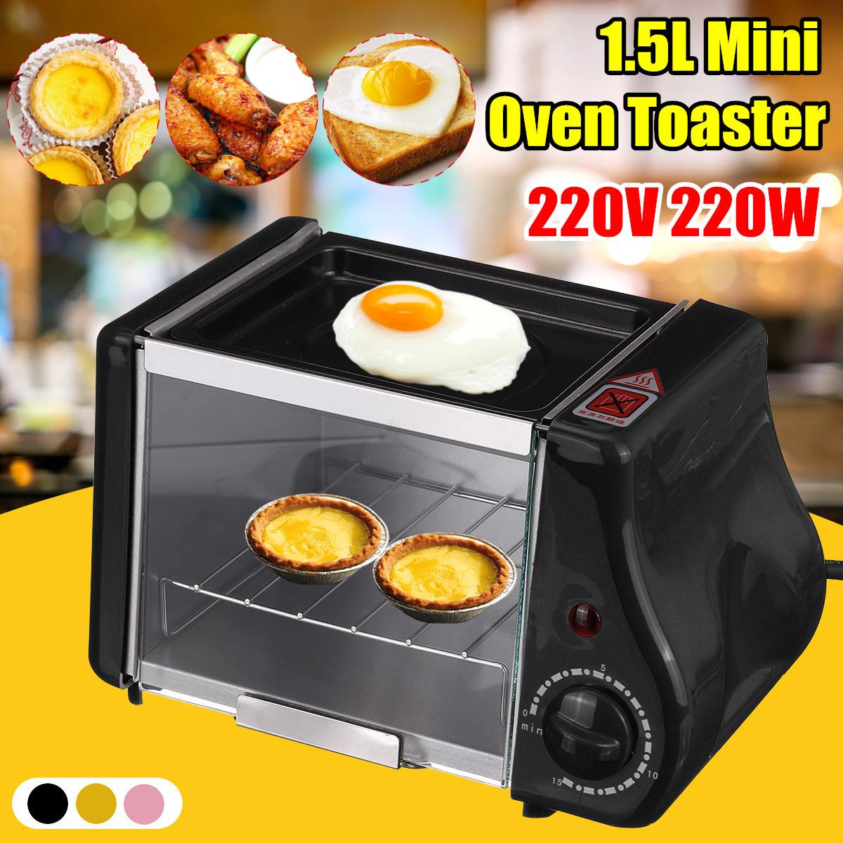2 in 1 1.5L Mini Electric Baking Bakery Roast Oven Grill Fried Eggs Omelette Frying Pan Breakfast Machine Bread Maker Toaster