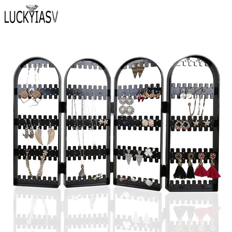 Black 120/180/240/300/360 holes Plastic Earrings Studs Display Rack Folding Screen Earring Jewelry Display Holder Storage Box