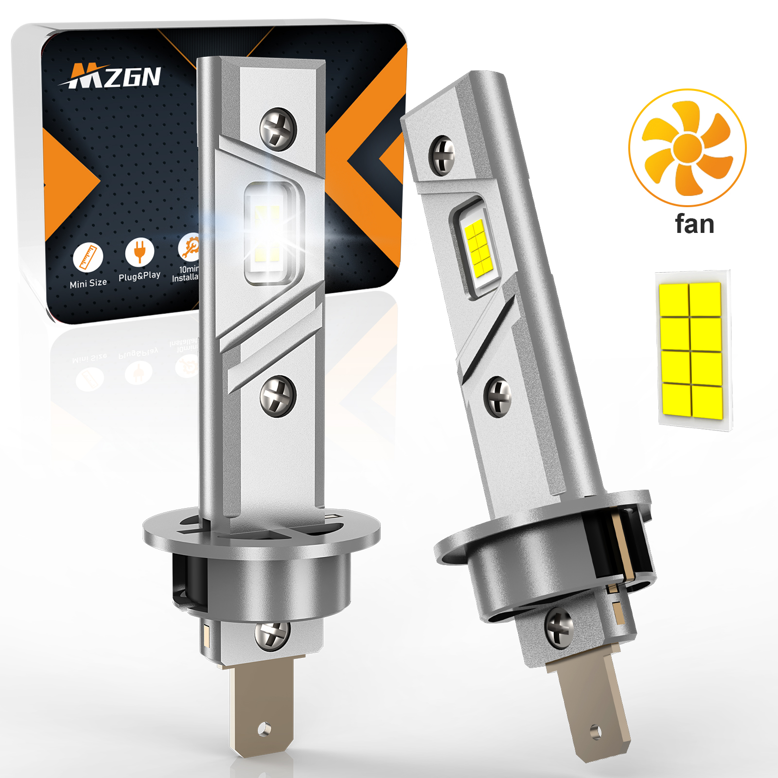 MZGN 2 uds 12000LM H1 bombilla de faro LED con ventilador Canbus luz antiniebla de cabeza de coche 6500K blanco 12V-24V súper brillante, plug and play
