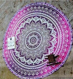 Yogamåtte tæppe mandala strandhåndklæde indian stor lotus udskrivning runde kvast gobelin totem tæppe gulvpude til dekorative: Blå