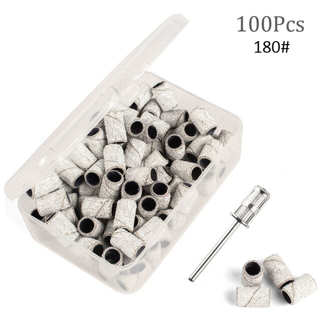 100Pcs 80/120/180 Sand-Degree Sand Circle, Brown/White/Black Nail Drill Sand Circle With 1Pc Bearing: White-180Sand