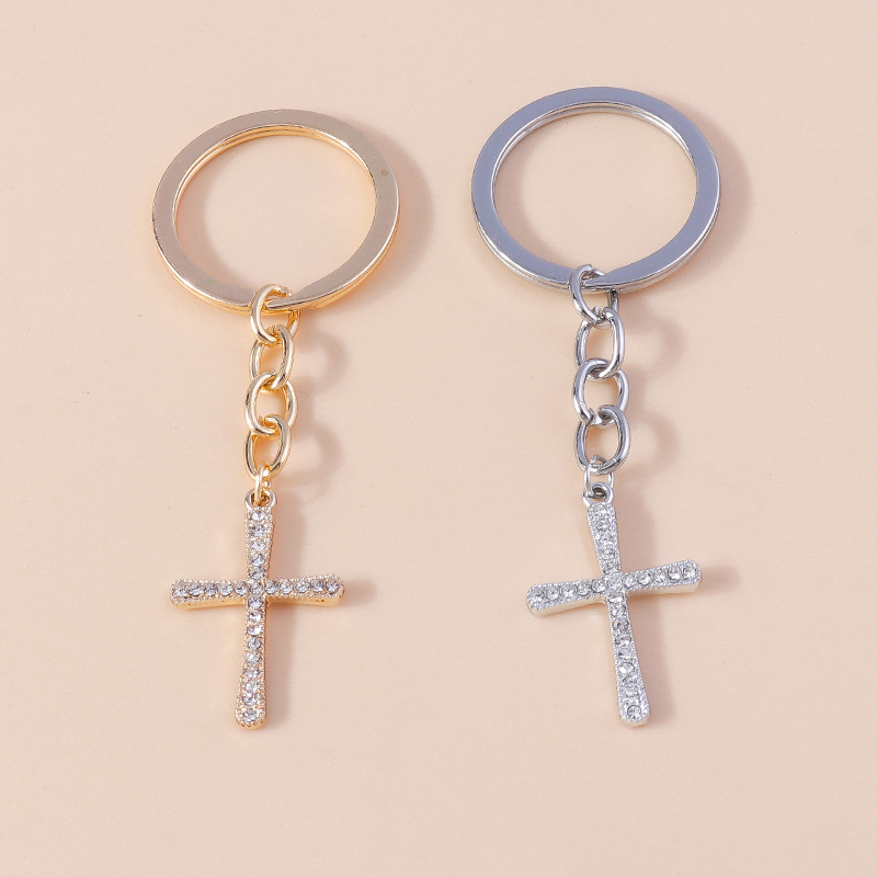 Porte-clés religieux croix en cristal biscuits pour femmes et filles, porte-clés, porte-clés, breloques de sac à main, bijoux à bricoler soi-même, , luxe: bleu foncé