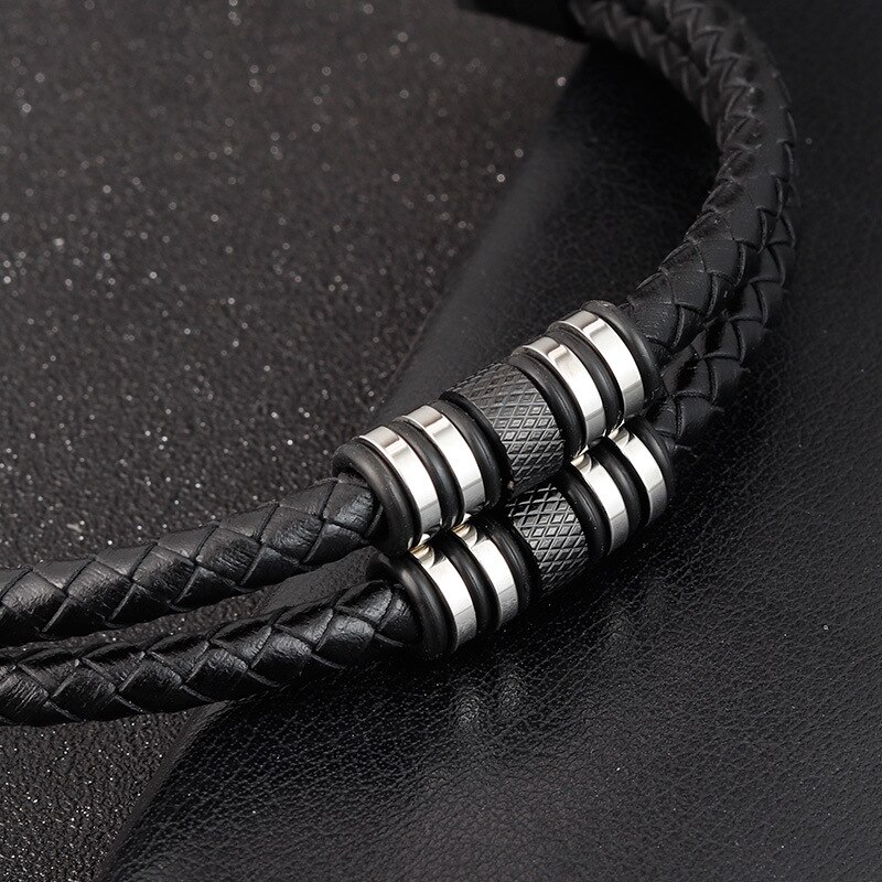 Multilayer rostfritt stål tillbehör hip hop rock stil svart färg herr läder armband år