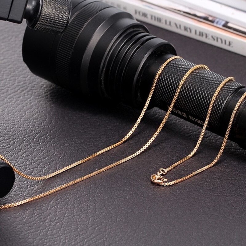 35cm-70cm Width 1mm Slim Yellow Gold Color Box Chain Necklace Chains Jewelry Necklaces Women Men Kids Children Boy Girls