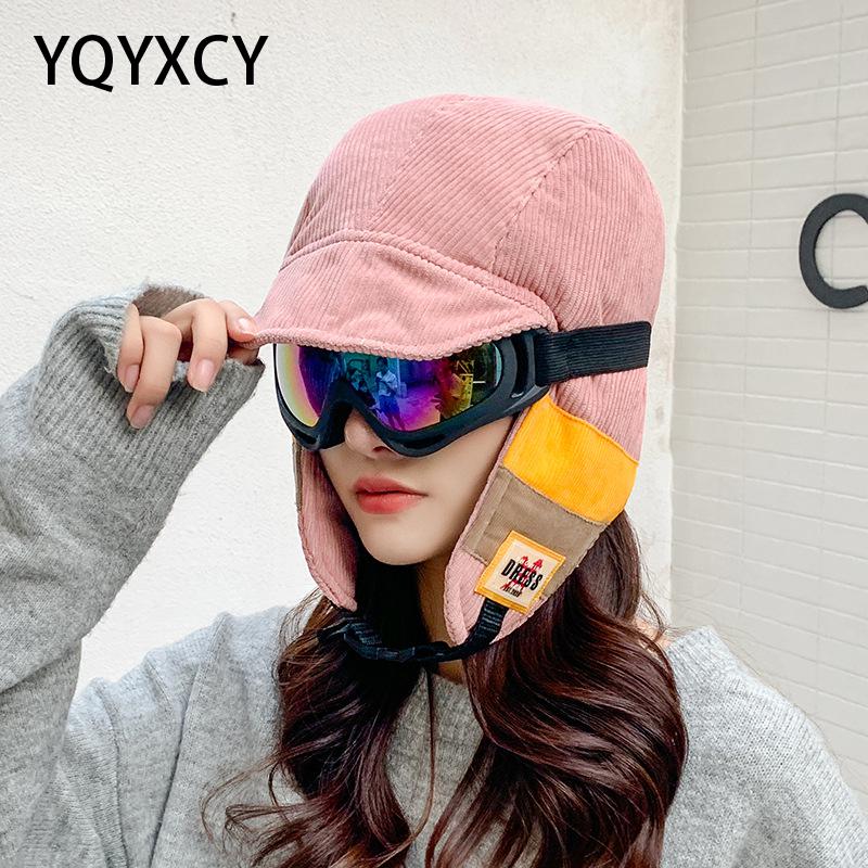 Yqyxcy russische hoed dames winter bomber hoeden met bril gehoorbescherming dikke warme muts gorras russische pet sneeuw gorros