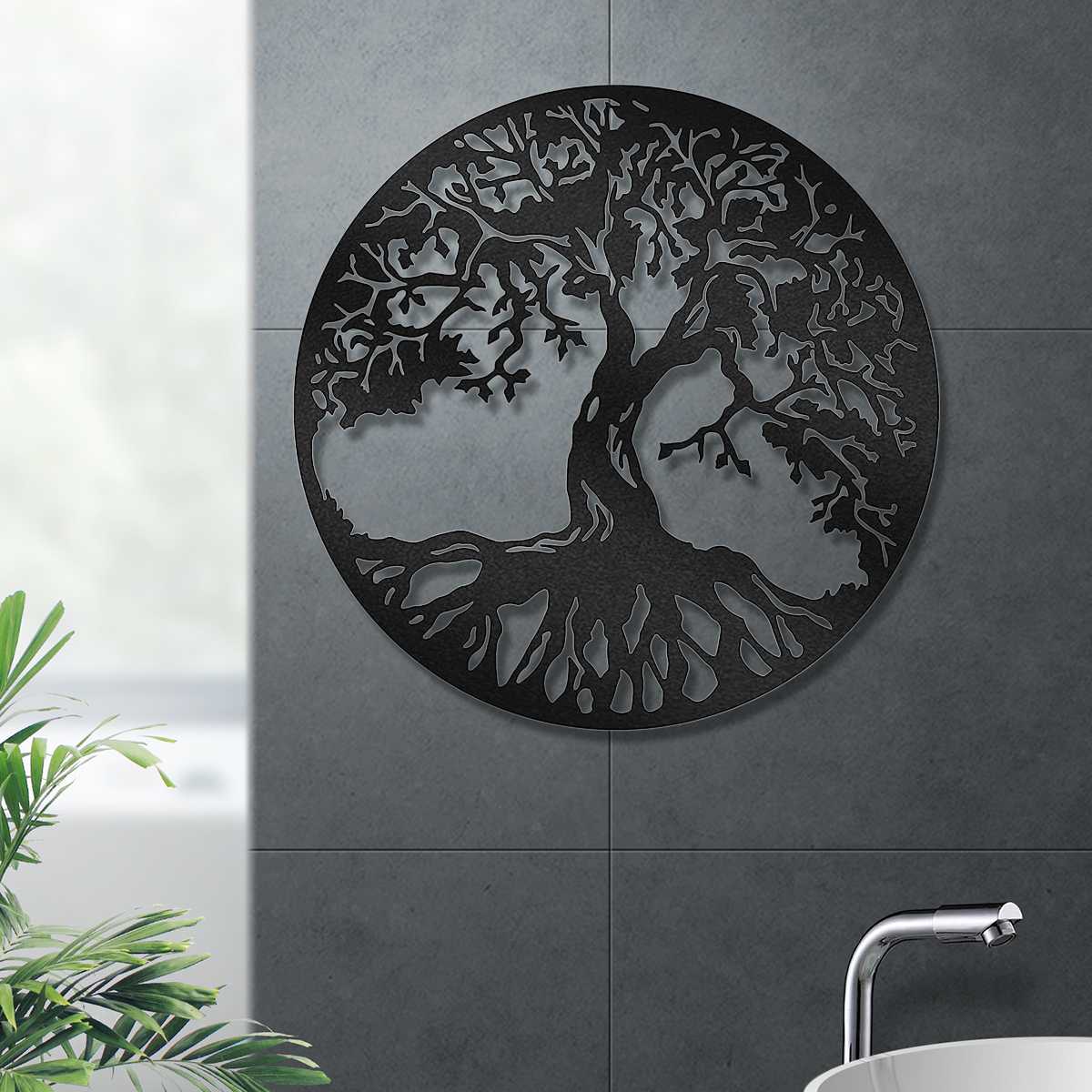 Round Wall Hanging Decorations 3D Diameter 60cm Tree of Life Iron Art Home Hanging Ornament Iron Tree Wall Decoration
