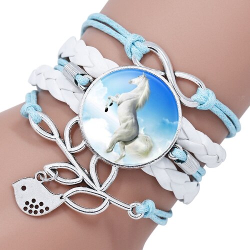 Exweup Vintage Horse Pattern Black Leather Bracelets Bangles Love letter Crystal Gem stone Bracelets Women Bangle Wristbands: F11170MI010