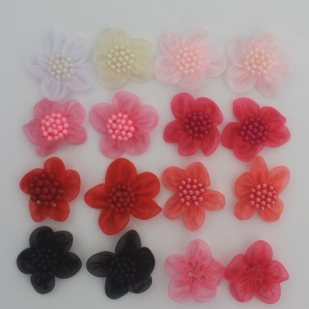 Gratis Epacket 500Pcs Pearl Voile Lint Bloem Voor Meisjes Haar Accessoires. Haar Boog Bloemen, Organza Bloemen, Diy Mini Craft Bloemen