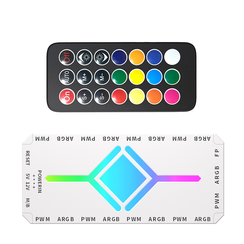 TEUCER Lüfter Intelligente Temperaturregelung 5v3 Stift Göttliche Lichtsynchronisation ARGB Hub PWM Hub Drahtlose Fernbedienung: Weiß