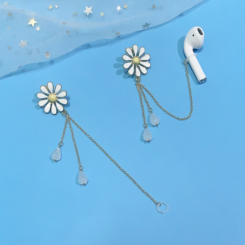 Pendientes de cuerda antipérdida con orejas de girasol para niñas, auriculares inalámbricos con Bluetooth, de Metal,