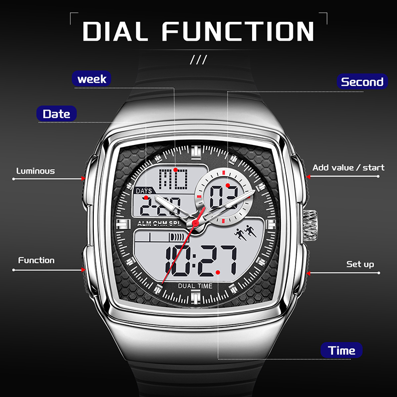 LUIK FOXBOX Digitale Herenhorloge Mode Sport Quartz Horloge 50M Waterdichte Multifunctionele LED Horloges Mannen Reloj Hombre
