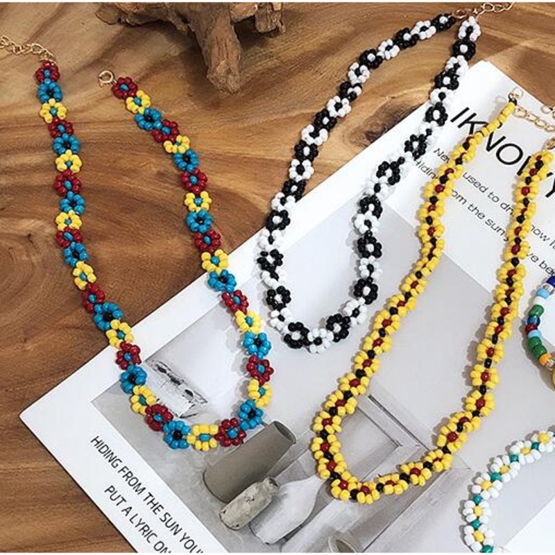 Japan Korea Necklace Color Rice Beads Hand-Woven Flower Collar Female Necklace Bohemian Gorgeous Ethnic Style Jewelry