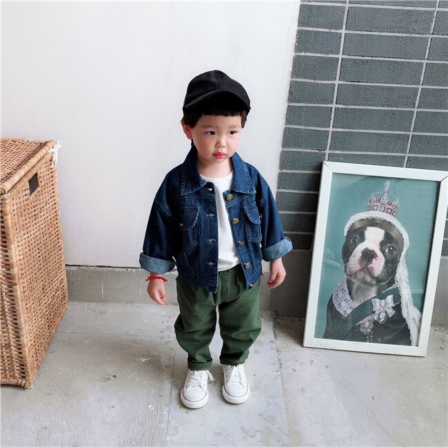 Autumn Children's Korean Lapel Deep Blue Jeans Coat winter jacket girls coat kids coats