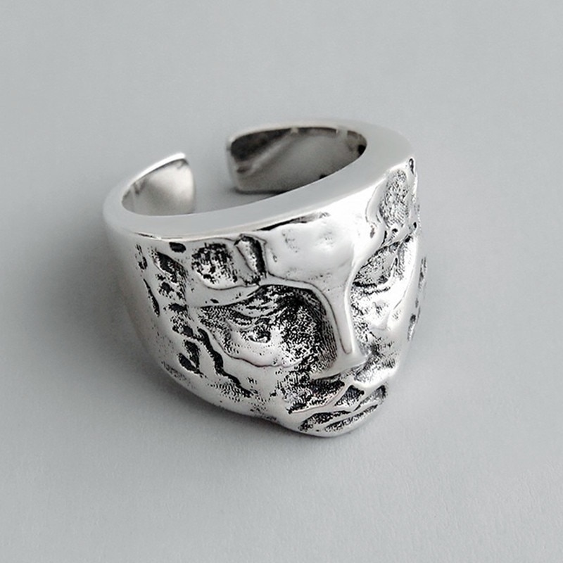 Gothic Minimalistische Geometrische Portret Chunky 925 Sterling Zilveren Ring Voor Vrouwen Mode Koele Sieraden