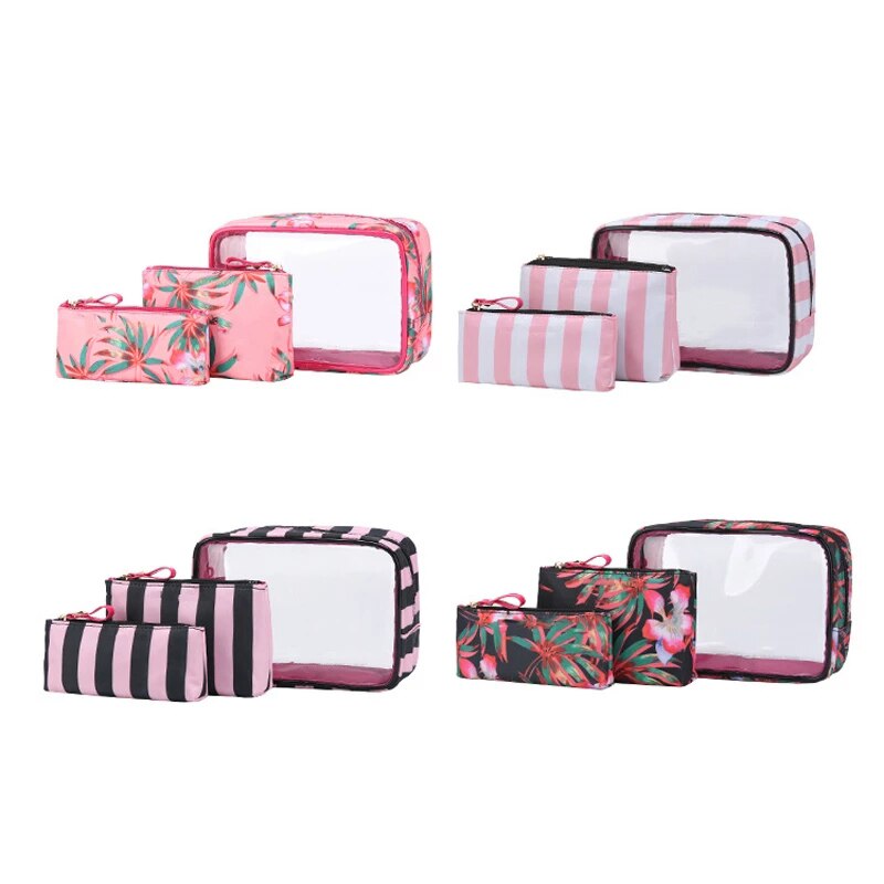 Women Bag Letter Pvc Cosmetic Bag Three-Piece Outdoor Travel Waterproof Wash Bag Transparent Bag