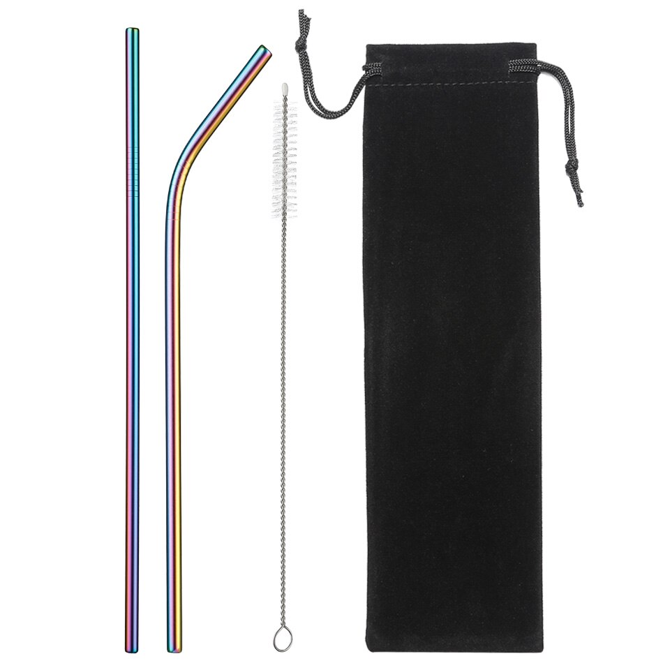 Pajita reutilizable ecológica de acero inoxidable, Pajita de Metal de para beber con cepillo limpiador y Bolsa, ,