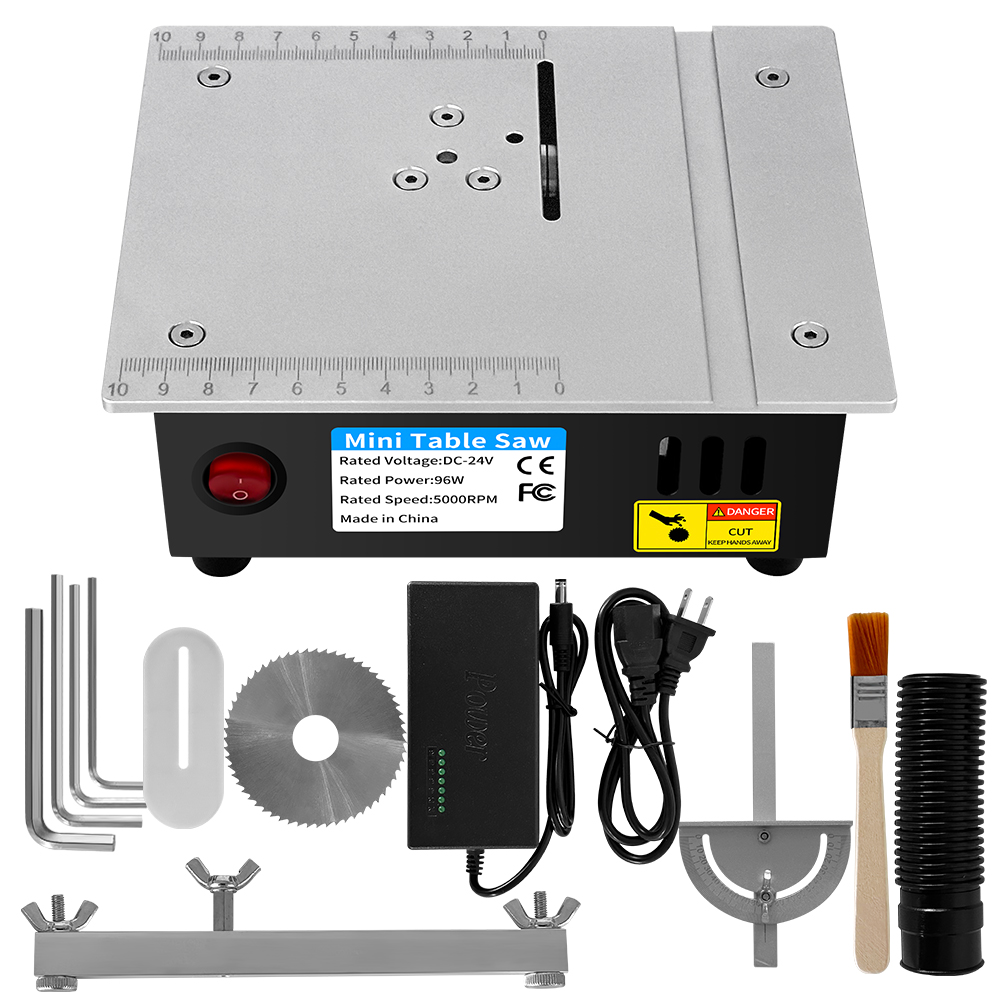 DC 24V huishoudelijke miniatuur houtbewerking tafel zag elektrische multifunctionele precisie stofdichte decoratie snijmachine: Oranje/zwart