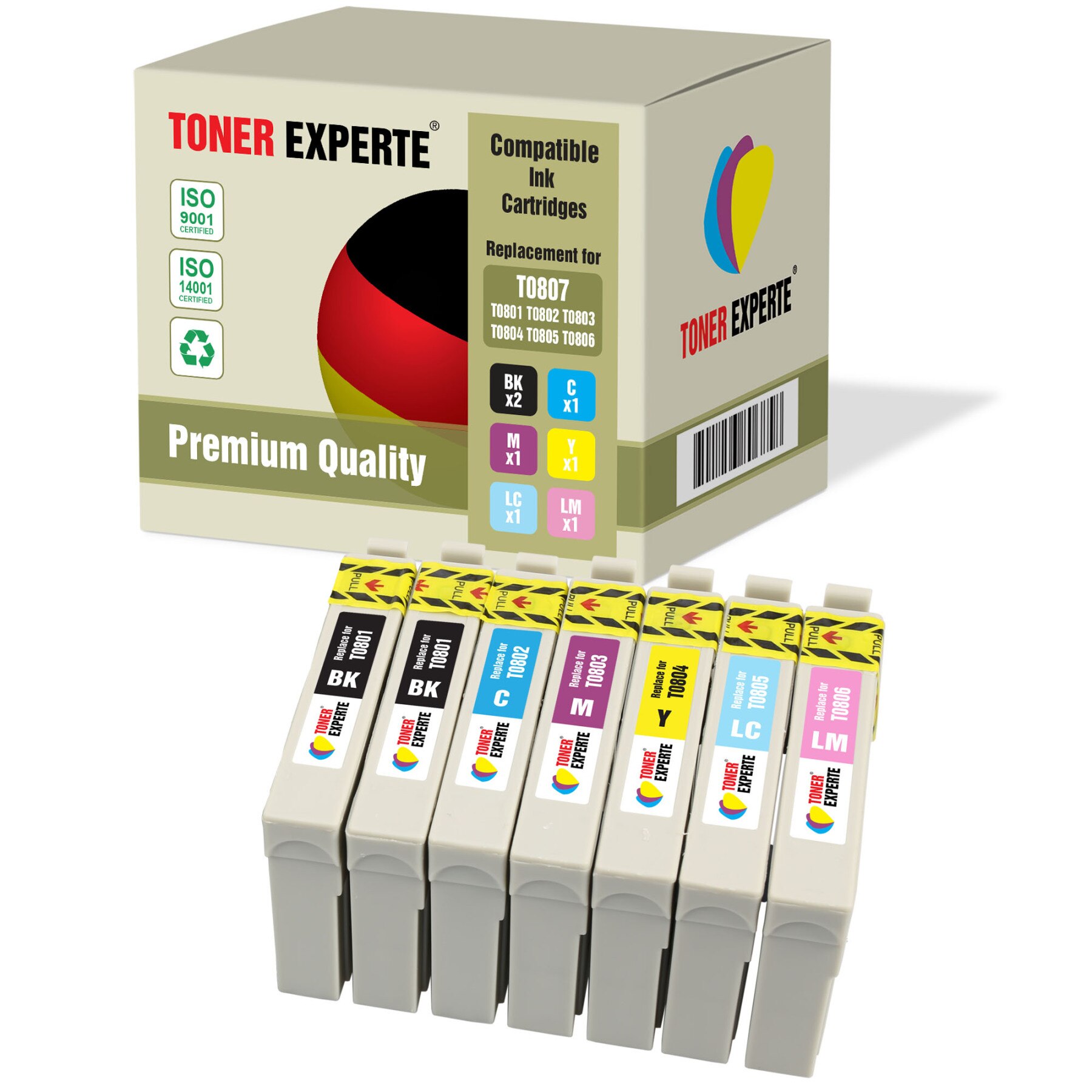 TONER EXPERTE® T0807 Cartouches d'encre pour Epson Stylus Photo: 2x BLACK /2x CYAN / 2x MAGENTA / 1x YELLOW