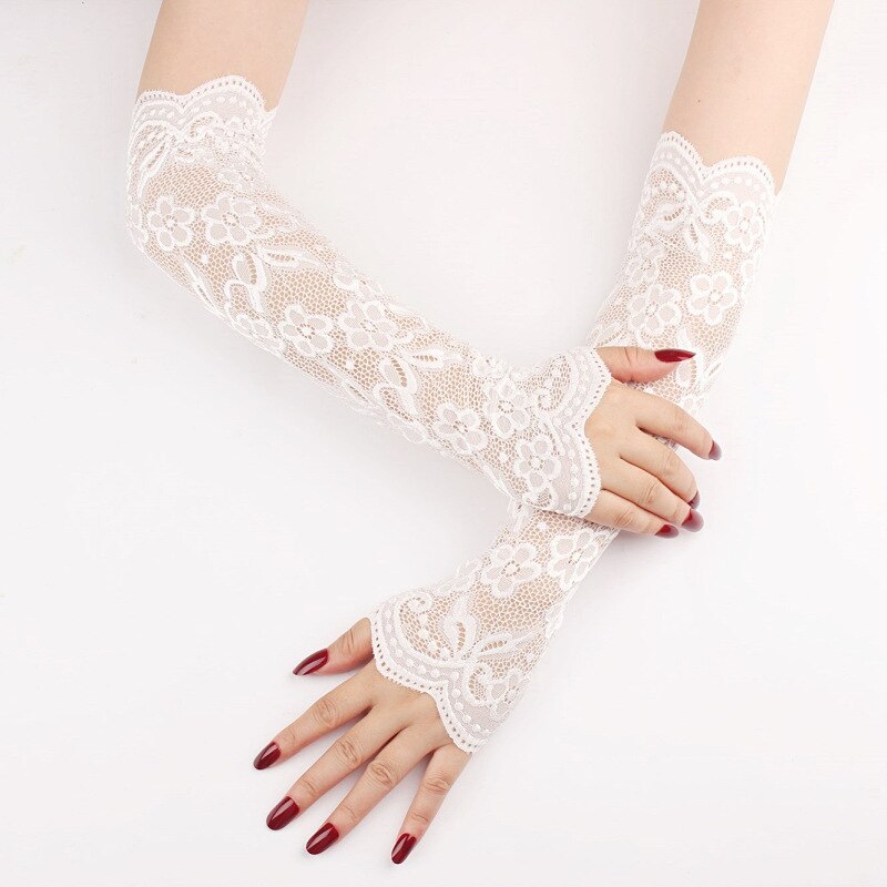 Manga de encaje con protección solar para mujer, cubierta de brazo de clásica, protección UV, puños de brazo de hielo, guantes de conducción sin dedos, novedad de verano