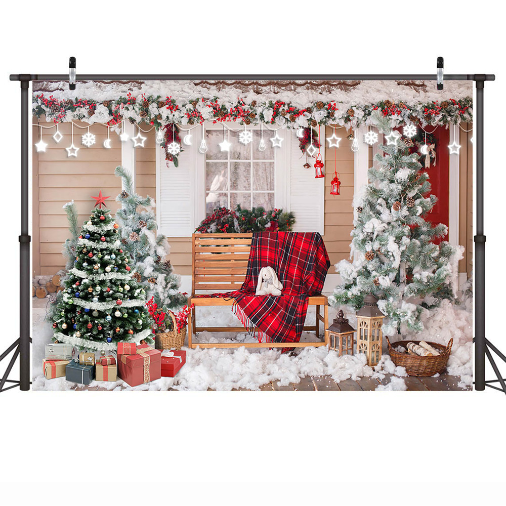 Natal casa de madeira pano de fundo decorações inverno neve recém-nascido adulto retrato fundo presente árvore de natal festa de família adereços