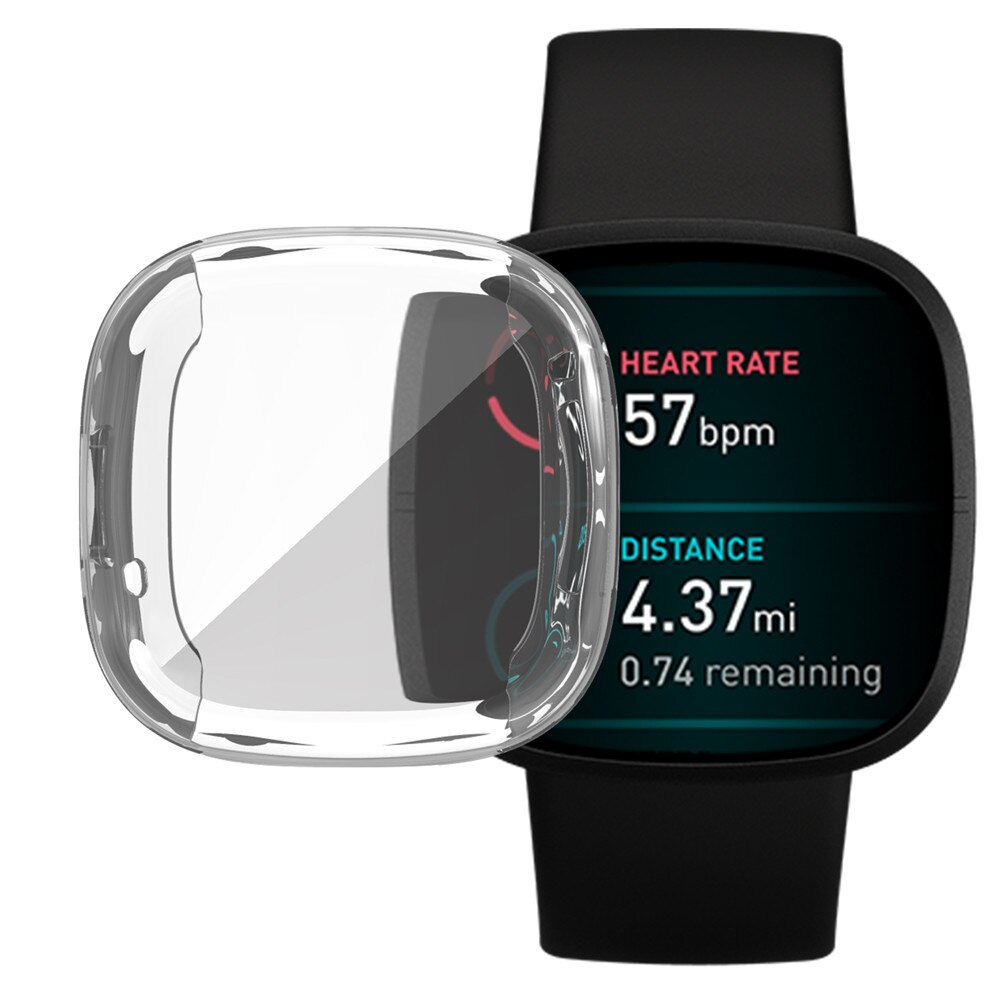 360 beskyttelsesveske til fitbit versa 3 skjermbeskyttelsesdeksel tilbehør fitbi versa 3 passe bit versa 3 smartklokkeutskiftere: Gjennomsiktig