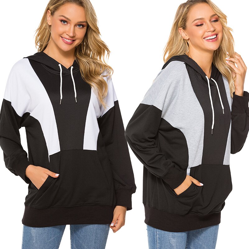 Frauen Mit Kapuze Hoodie Sweatshirts Schwarz Und Weiß Kontrast Farbe Herbst Und Winter Damen Lose Beiläufige Hoodie