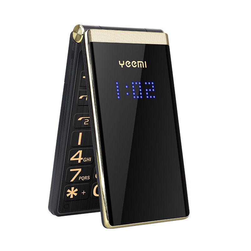Klassisk flip mobiltelefon yeemi  m2- c dual sim 5900 mah ældre celle dobbelt display stor nøgle stor lyd gsm lædertaske lommelygte