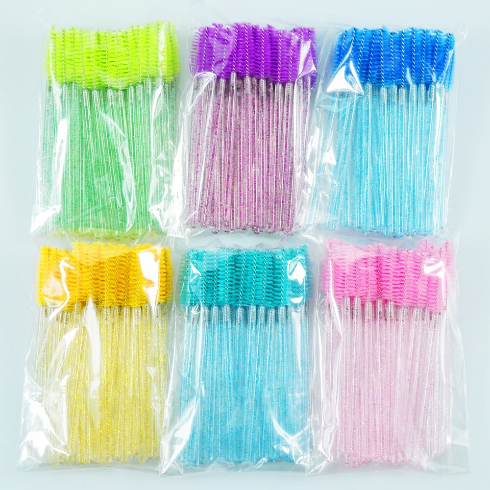 QSTY-brocha de maquillaje para pestañas, 50 Uds., aplicador de rímel desechable individual, peine, varita, herramientas de pinceles de maquillaje para pestañas, 6 colores