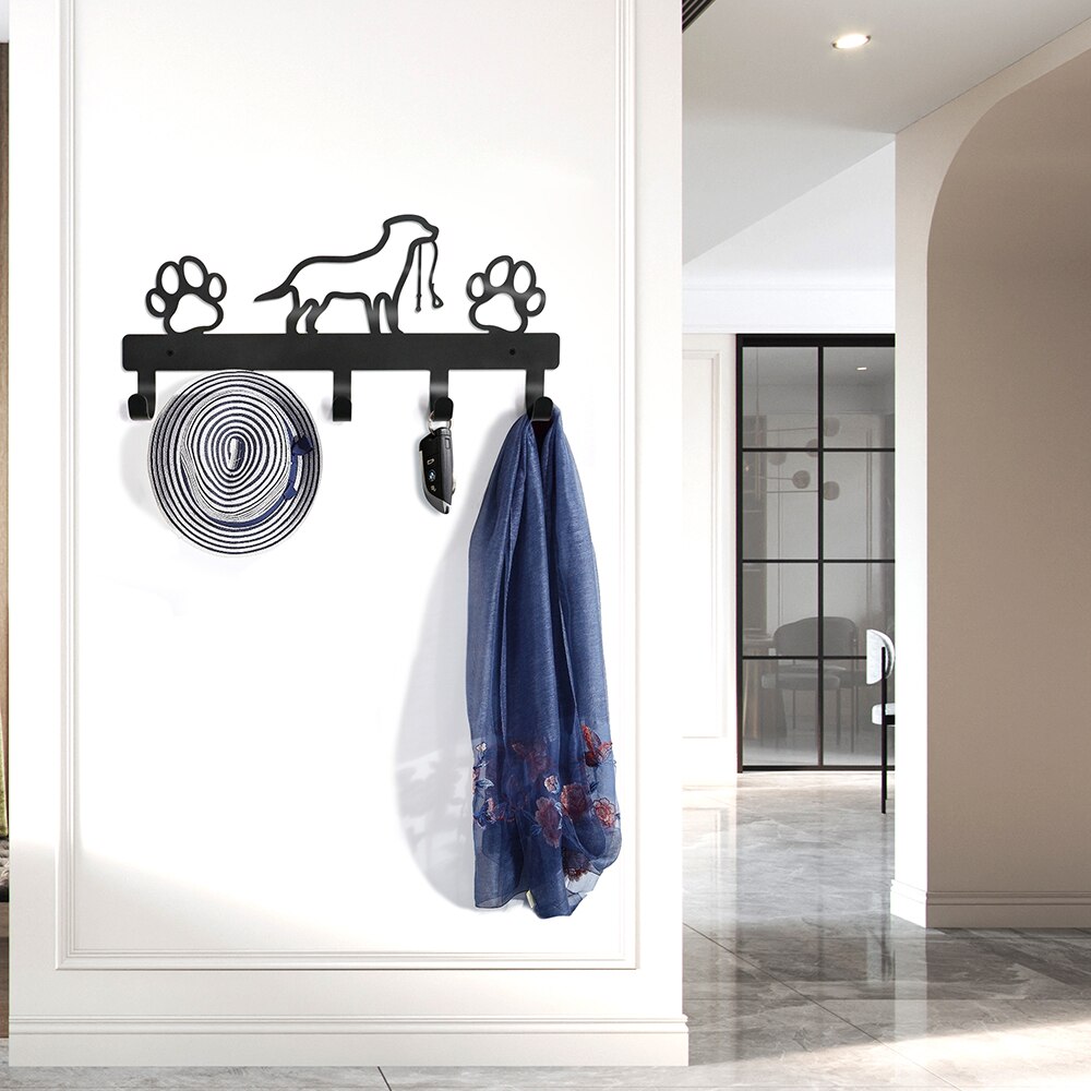 Colgador montado en la pared para perros y gatos, perchas de Metal negro para ropa de perro, soporte para llaves, ganchos de rango, almacenamiento, proveedor de mascotas