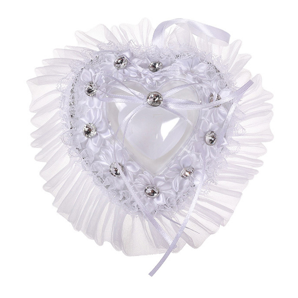 Wedding Ceremony Ring Bearer Pillow Cushion With Pearl Beaded Lace Silk #C
