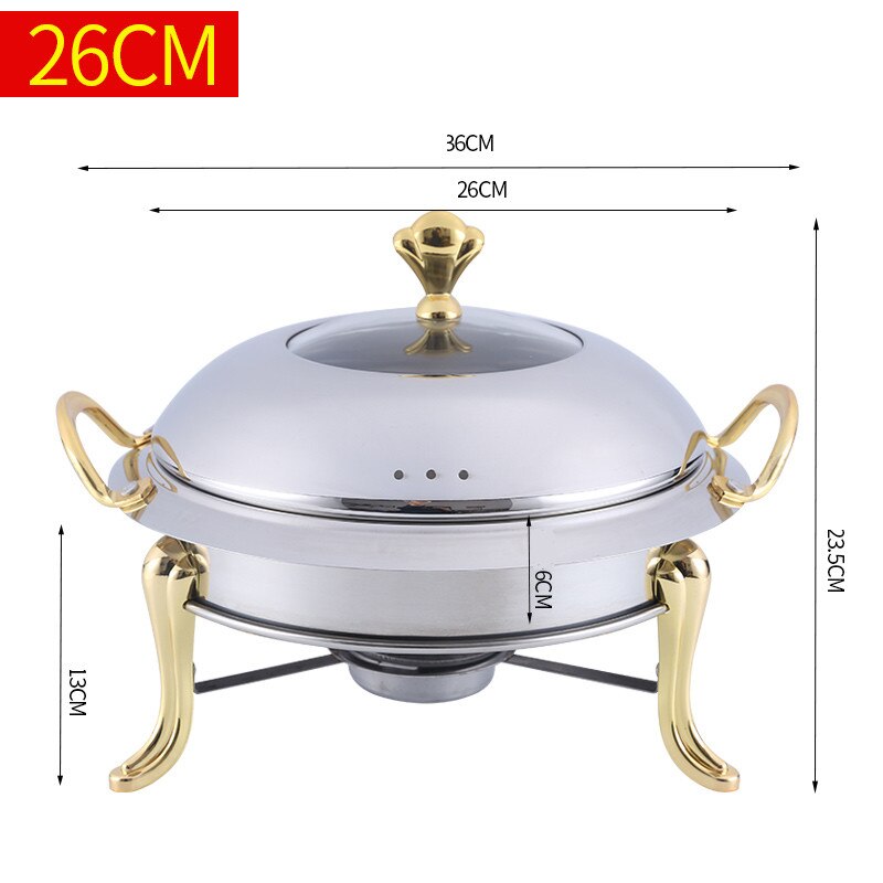 Thickened stainless steel alcohol pot dry pot small hotpot restaurant Pot son hotel commercial household shabu fry pot pot: Golden 26cm