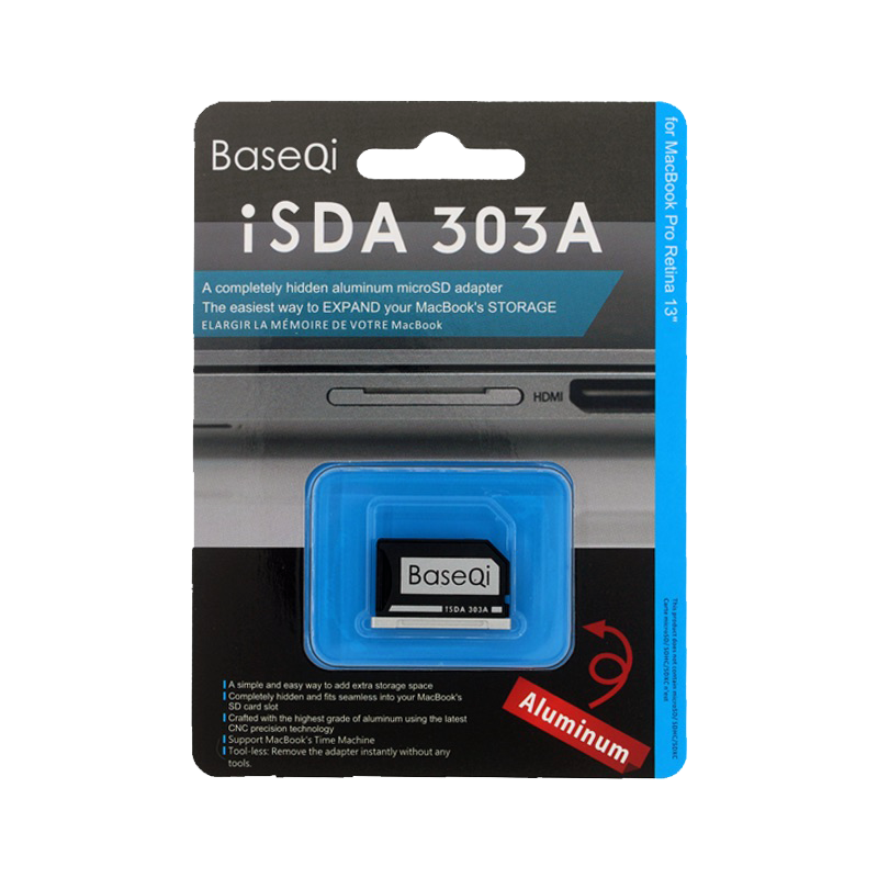 BaseQi Aluminum Stealth Drive Micro SD Card Adapter Memory Expansion SD Card Reader For Macbook Air 13 / Macbook Pro 13 Retina